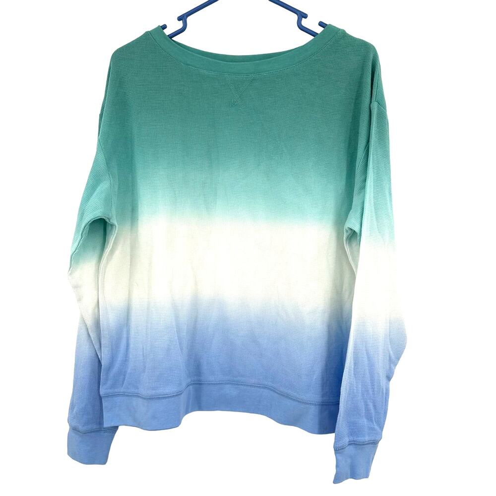 Splendid size small teal white blue long sleeve pullover shirt sweatshirt